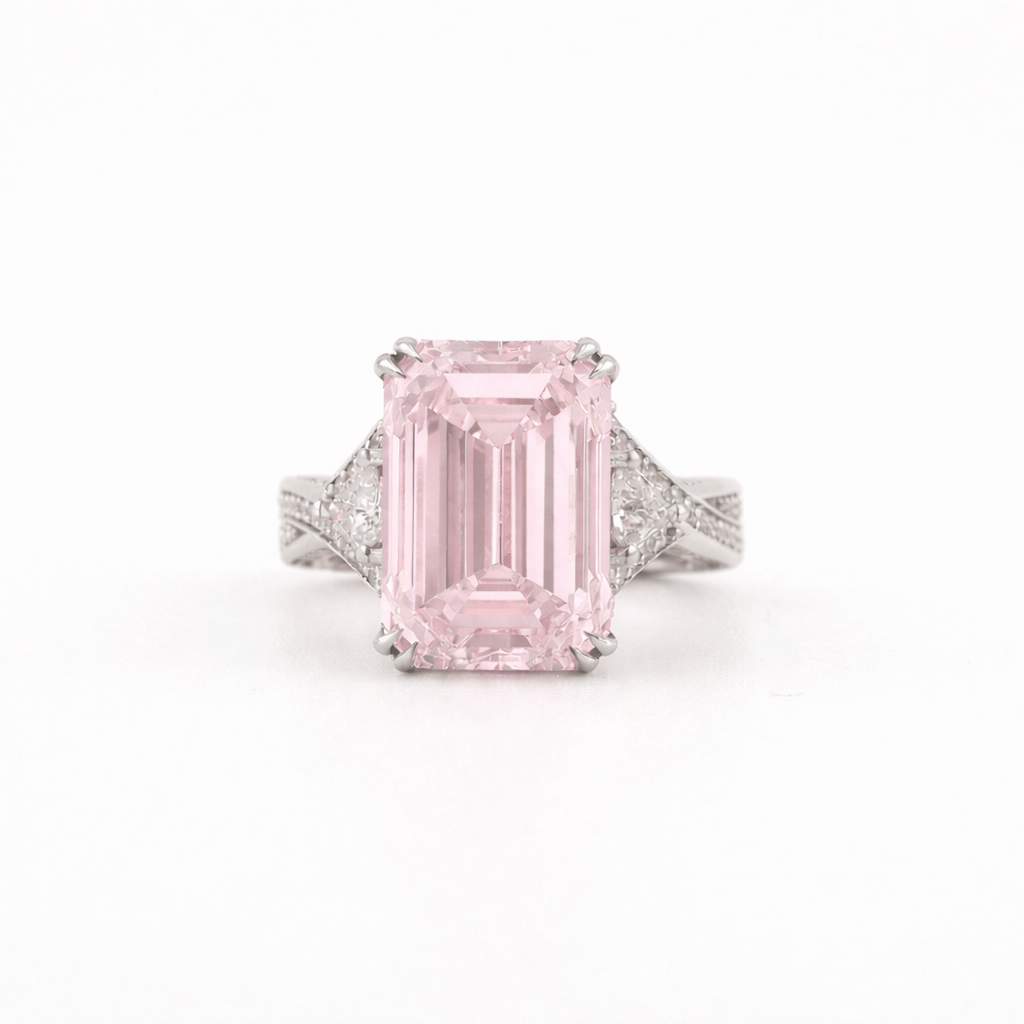 Fancy Pink Emerald DIamond RIng Rose Gold